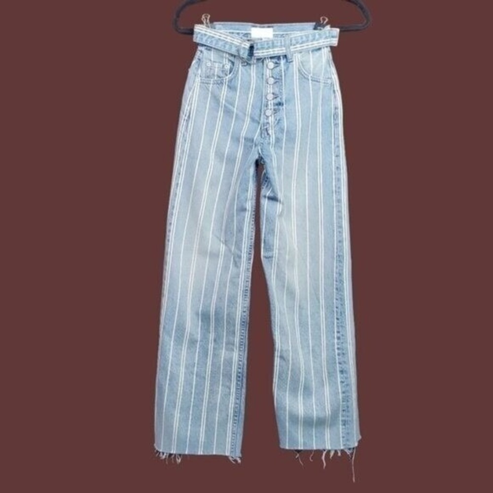 Boyish Womens Charley Stripe High Waisted Wide Leg Denim Jeans Size 22 / 000 NWT